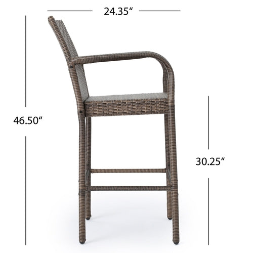 LuneluX_Home – Modern Outdoor Rattan Bar Stool (Brown)