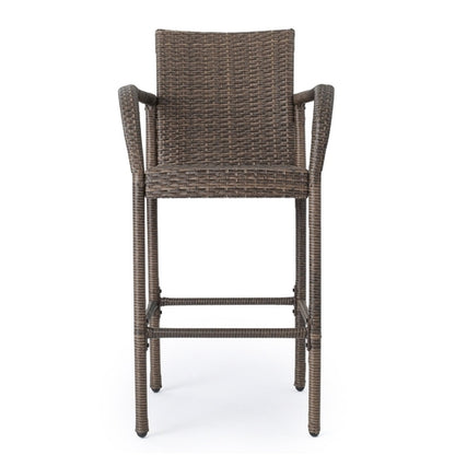 LuneluX_Home – Modern Outdoor Rattan Bar Stool (Brown)