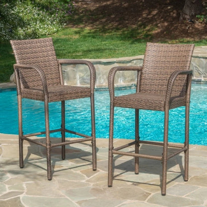 LuneluX_Home – Modern Outdoor Rattan Bar Stool (Brown)