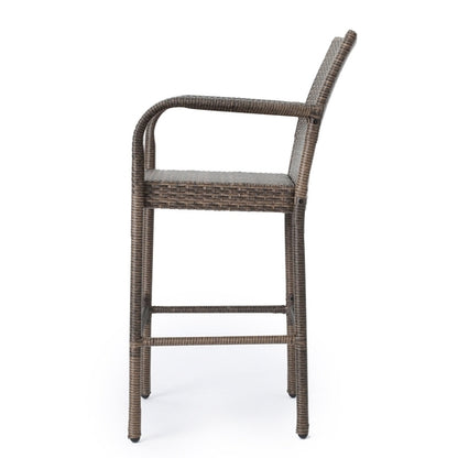 LuneluX_Home – Modern Outdoor Rattan Bar Stool (Brown)