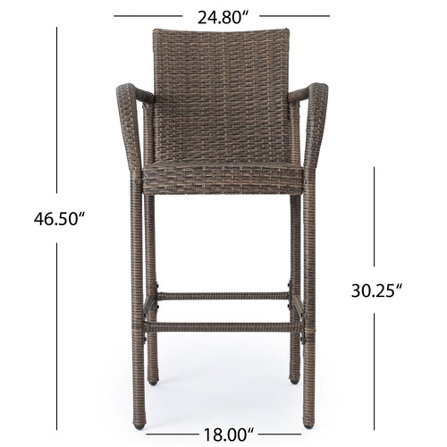 LuneluX_Home – Modern Outdoor Rattan Bar Stool (Brown)